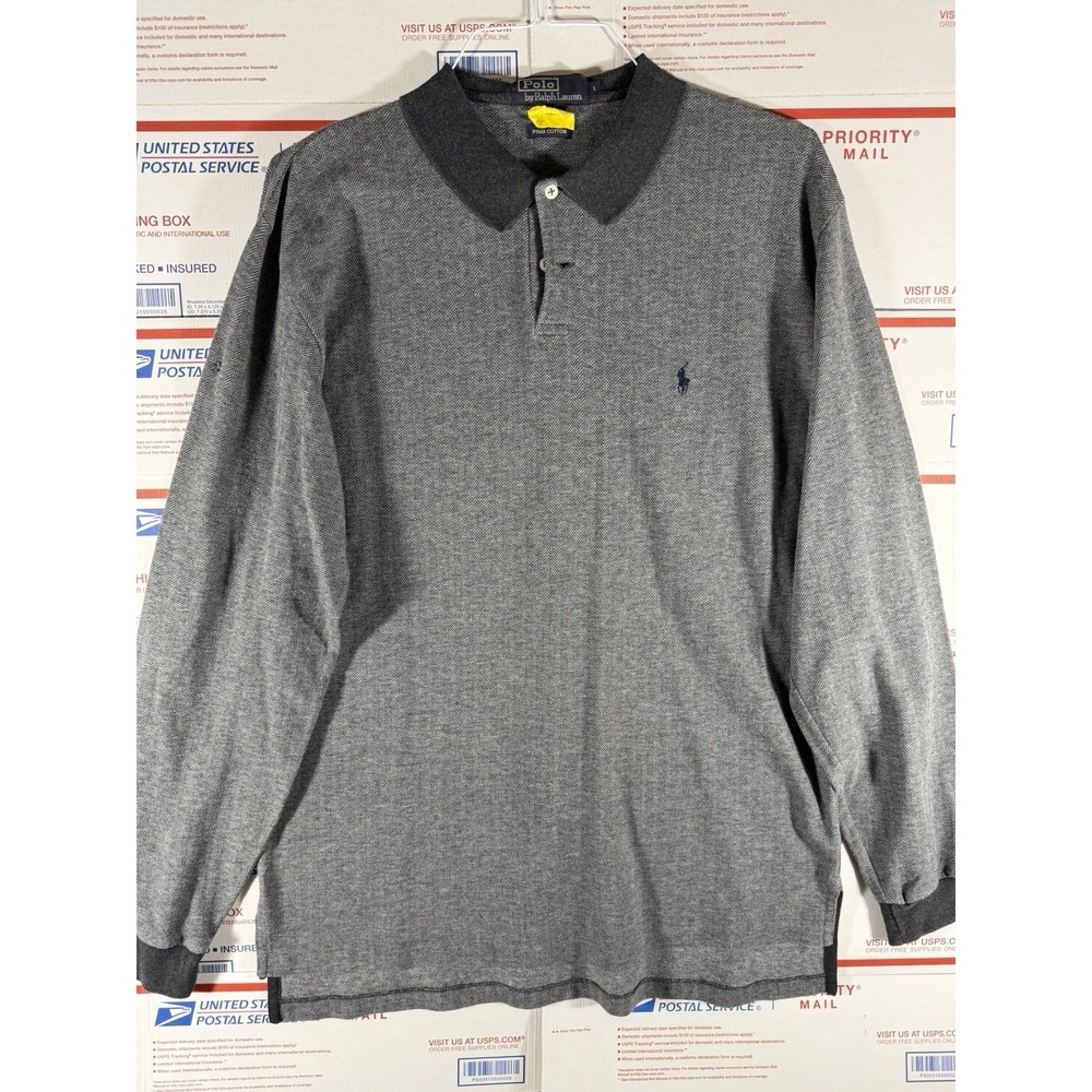 Polo Ralph Lauren Shirt Mens Large Gray Polo Pullover Long Sleeve Prima Cotton